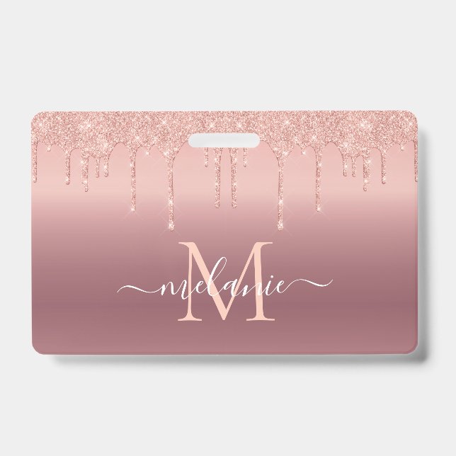 Badge Rose Parties scintillant or Sparkly Custom Lettre  (Avant)