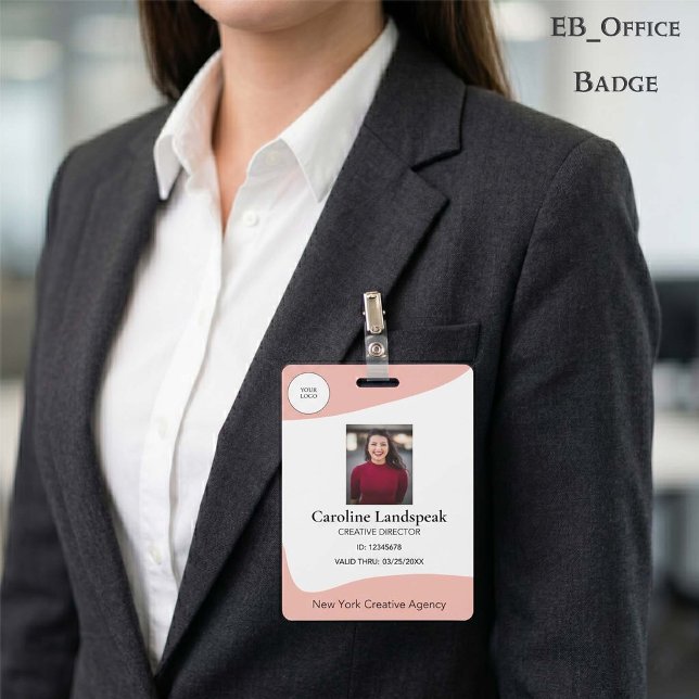Badge Rose Poussiéreuse Rose Professionnelle avec Logo P (Professional Dusty Pink Rose Custom Logo Photo ID Vertical Badge. Size: 2.13" x 3.38")