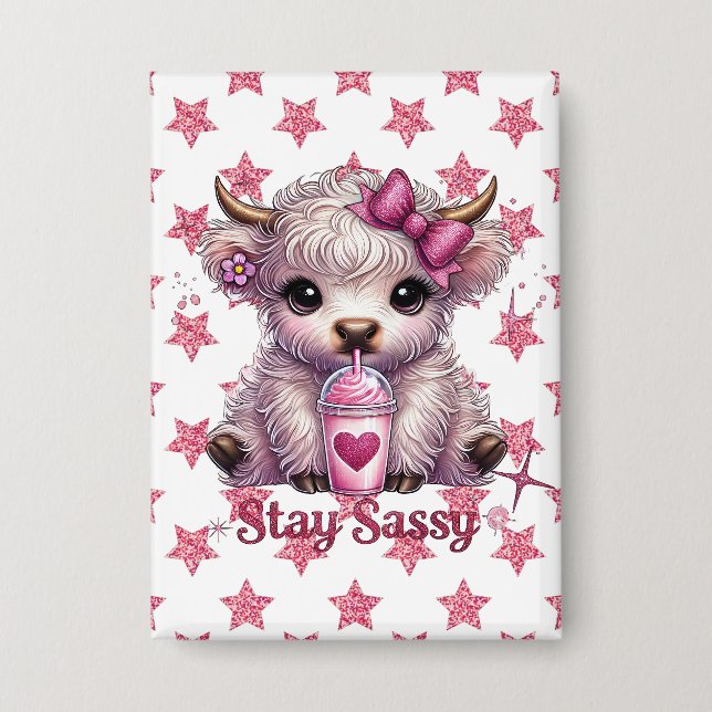 Badge Rose, Restez Impertinents, Vaches des Highlands (Recto)