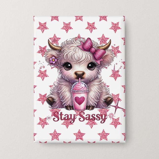 Badge Rose, Restez Sassy, Vaches Highland (Recto)