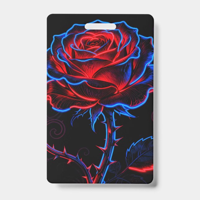 Badge Rose Rouge Bleu Néon Lumière (Avant)
