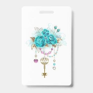 Badge Roses Turquoise avec Clés