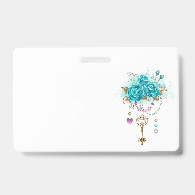 Badge Roses turquoise avec touches (Avant)