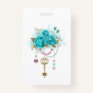 Badge Roses turquoise avec touches