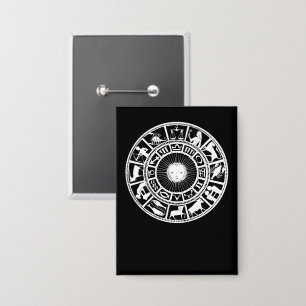 Badge Roue du zodiaque avec le soleil et les symboles d'