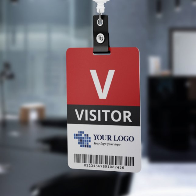 Badge Rouge Ajouter votre logo et code barre Visiteur (Créateur téléchargé)