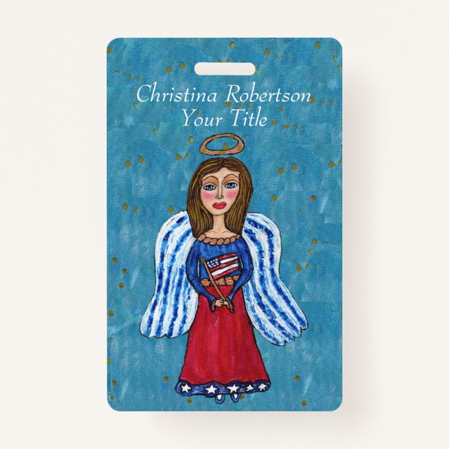 Badge Rouge Blanc Bleu Angel Américain Drapeau Or étoile (Devant)