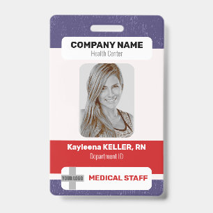 Badge Rouge Bleu Blanc Photo Code barre Logo Personnel M