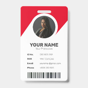 Badge Rouge Chic Moderne ID Minimal Code-Barres Photo de
