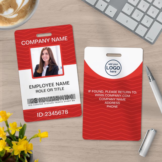 Badge rouge de code-barres personnalisé pour emplo (Créateur téléchargé)