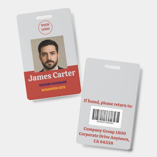 Badge Rouge-Gris | Société de sécurité des cartes d'iden (Avant & arrière)