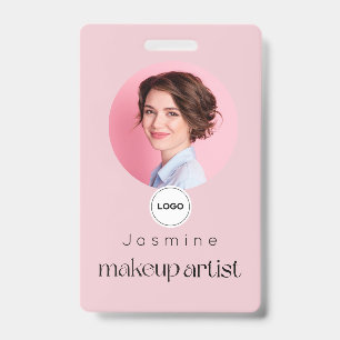 Badge Rouge Pâle Simple Élégant Photo Maquilleuse
