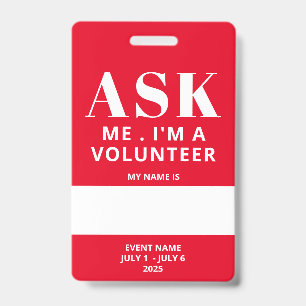 Badge Rouge Remplir dans le nom Bade de Volontaire