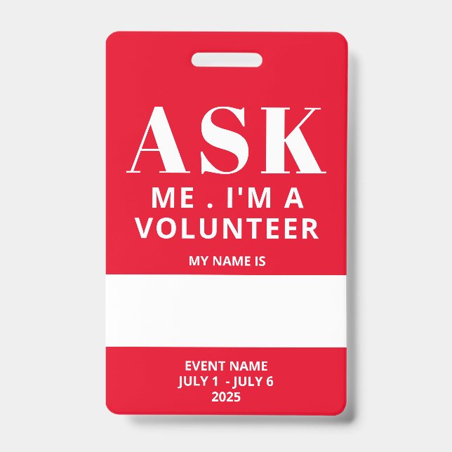 Badge Rouge Remplir dans le nom Bade de Volontaire (Avant)