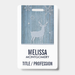 Badge Russe Bleu Bois Reindeer Pays Noël