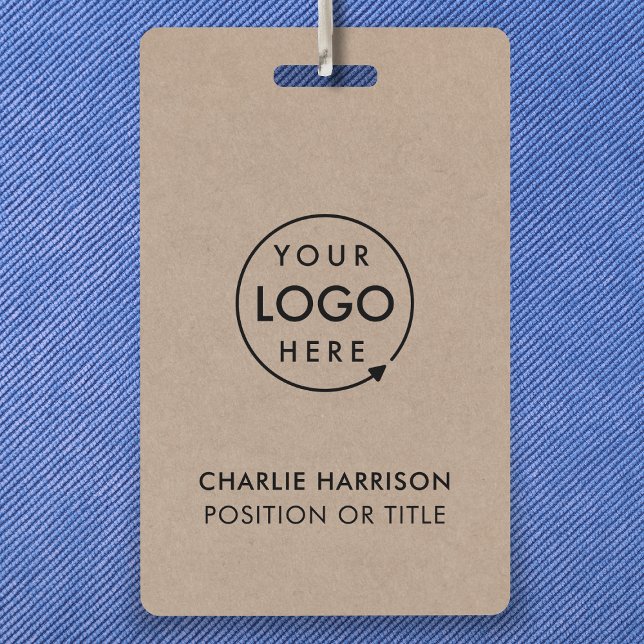 Badge Rustic Kraft | ID Moderne Logo d'entreprise (Rustic Kraft company branded staff ID badges for business events & employee identification.)