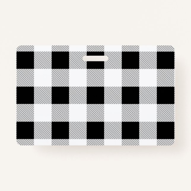 Badge rustique chic ferme noir blanc de buffle plaid (Devant)