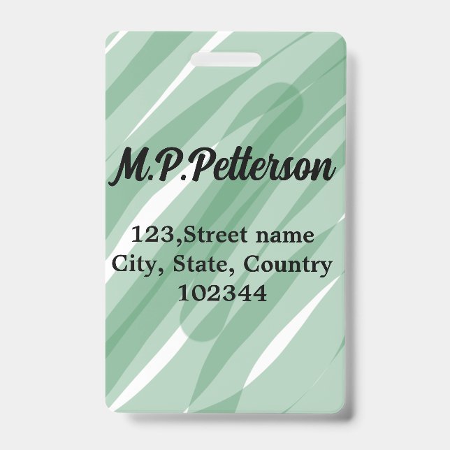 Badge Sage vert feuille ajouter nom adresse texte motif  (Avant)