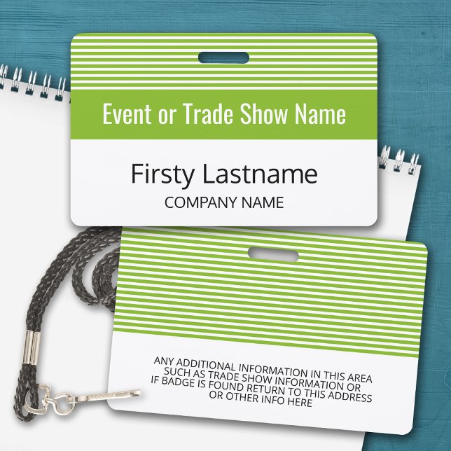 Badge Salon de base avec nom et entreprise - rayures (Personalized Name Badge with for Trade Show)