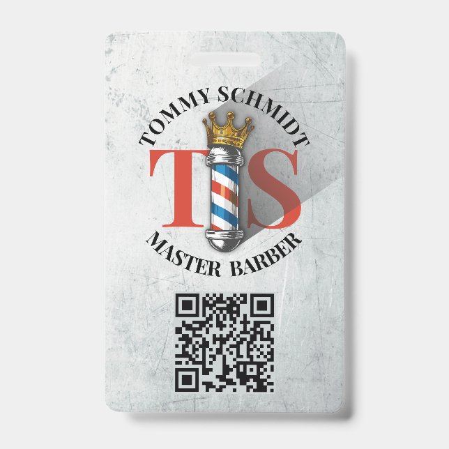 Badge Salon de coiffure Barber roi Couronne Salopette ba (Avant)