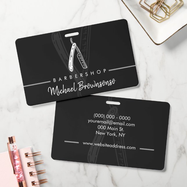 Badge Salon de coiffure Rasoir logo noir simple (Bureau)