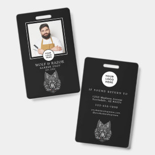 Badge Salon de coiffure Rasoir moderne Loup Argent Perso