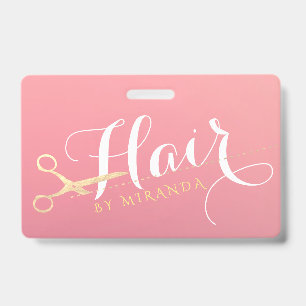 Badge Salon de maquillage moderne ciseaux d'or rose