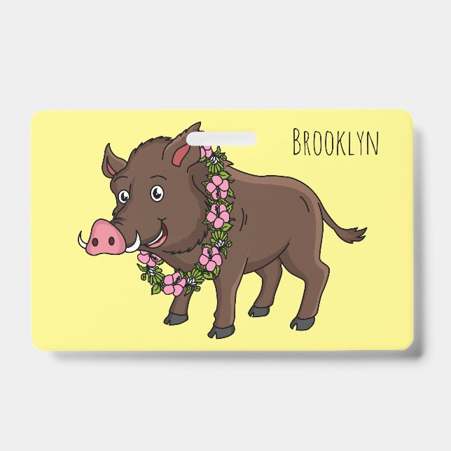 Badge Sanglier de dessin animé mignon et fleurs (Avant)