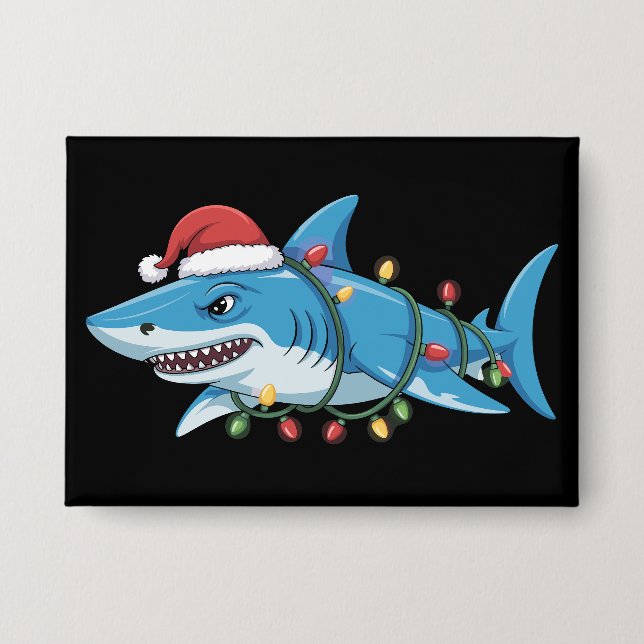 Badge Santa Shark Christmas Lights Sharkmas Tree Xmas (Recto)