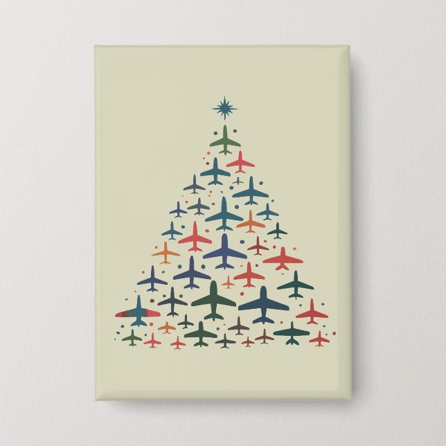 Badge Sapin de Noël Avion Rétro Pilote Volant Vol  (Recto)