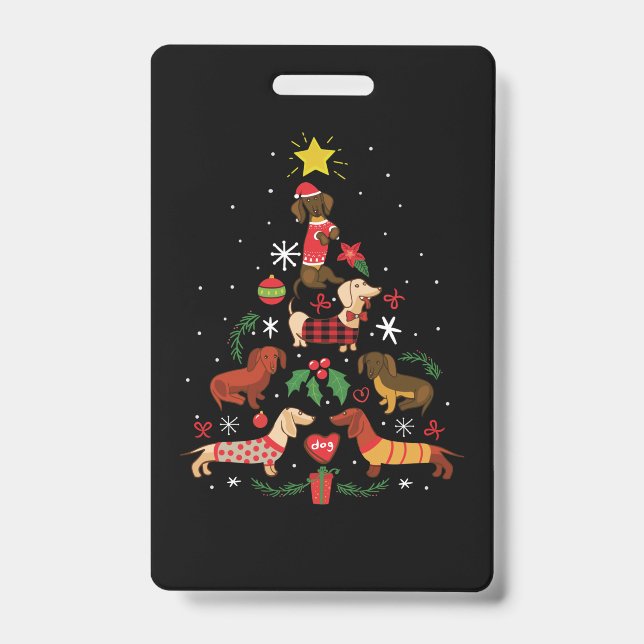 Badge Sapin de Noël drôle de teckel (Avant)