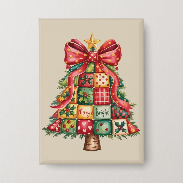 Badge Sapin de Noël Patchwork Coquette Noël  (Recto)