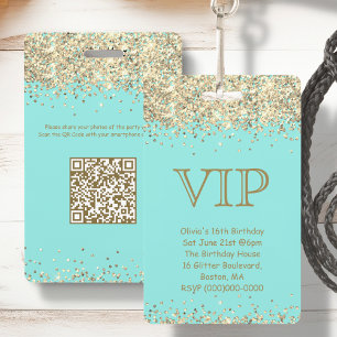 Badge Sarcelle et Or Invitation d'anniversaire VIP