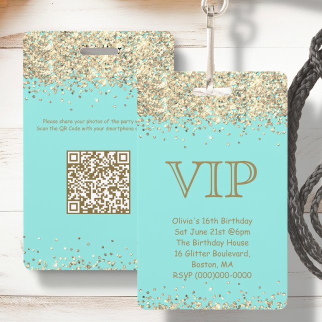 Badge Sarcelle et Or | Invitation d'anniversaire VIP (Créateur téléchargé)
