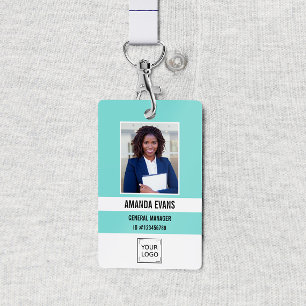 Badge Sarcelle   Logo employé photo ou code QR Sécurité