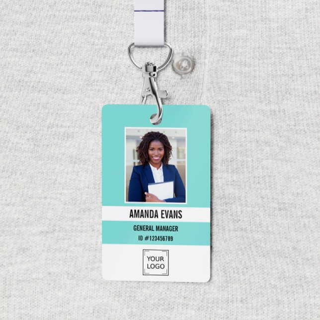 Badge Sarcelle | Logo employé photo ou code QR Sécurité (Créateur téléchargé)