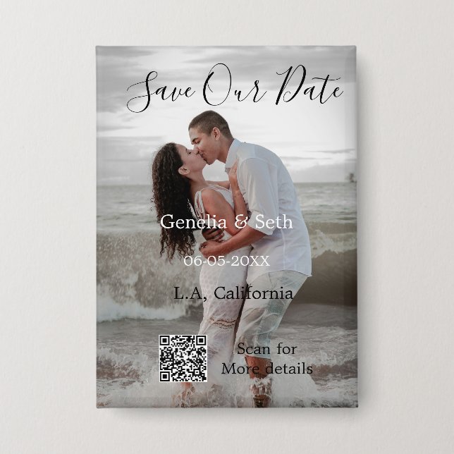 Badge Save the date simple minimal QR scan code details  (Recto)