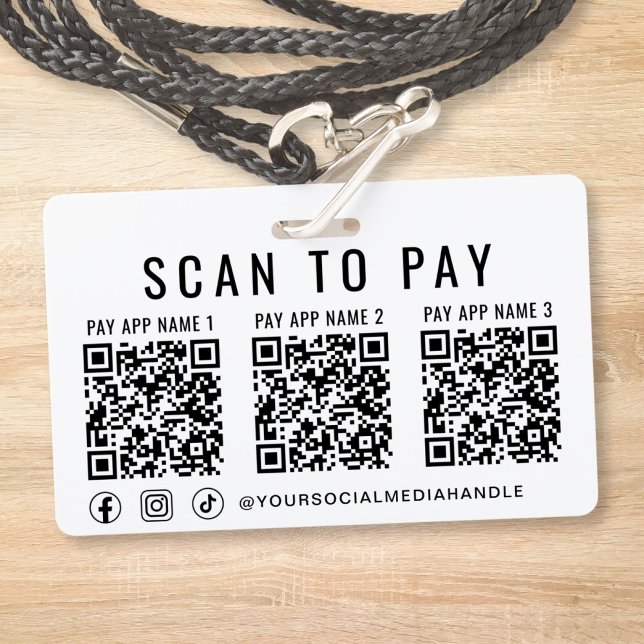 Badge Scanner pour payer 3 Codes QR de paiement Réseaux  (Scan to Pay 3 Payment QR Codes Social Media Badge)