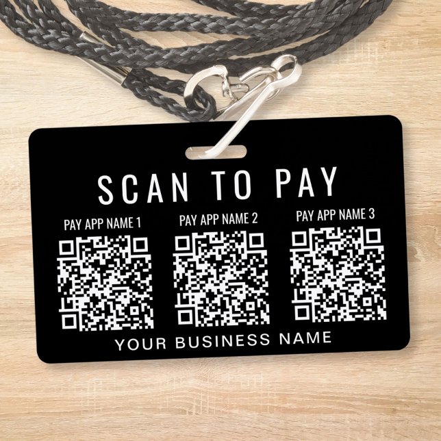 Badge Scanner pour payer 3 codes QR Entreprise (Scan to Pay 3 QR Codes Business Badge)