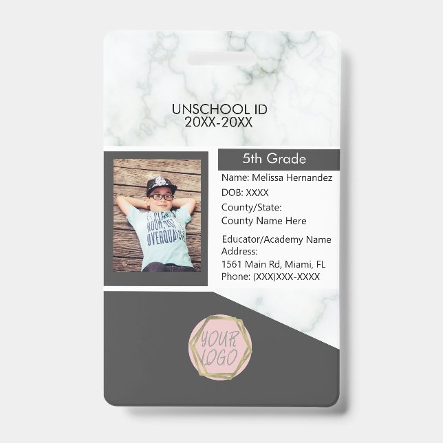 Badge Scolarisation à domicile Élève unschooling Gris ma (Avant)
