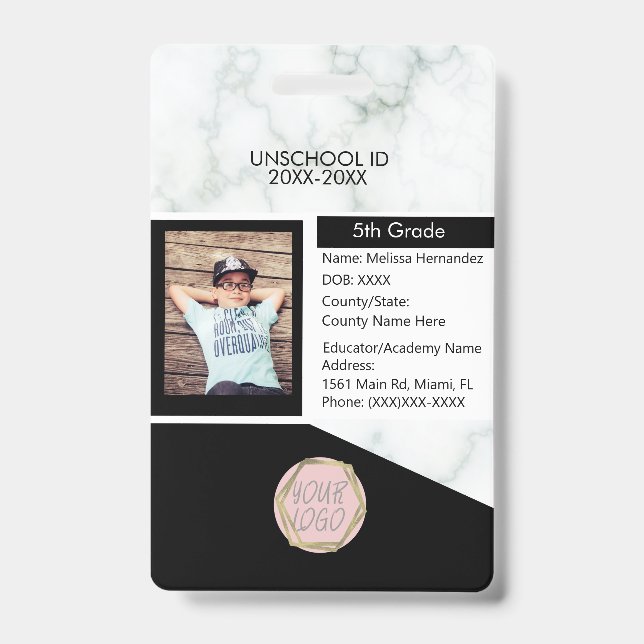 Badge Scolarisation à domicile Élève unschooling Marbre  (Avant)