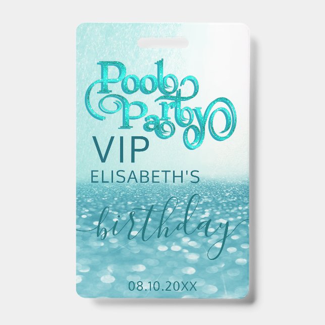 Badge Script paillette cool fun party de piscine  VIP  B (Avant)