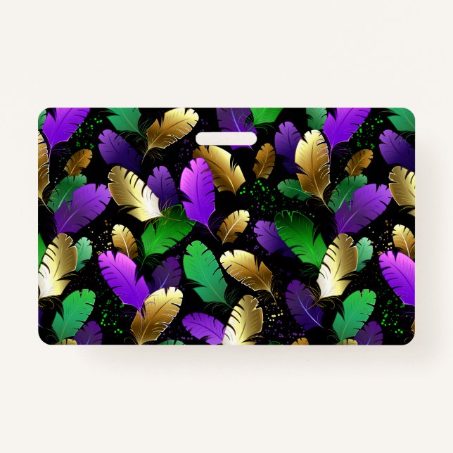 Badge Seamless Pattern with Mardi Gras feathers (Devant)