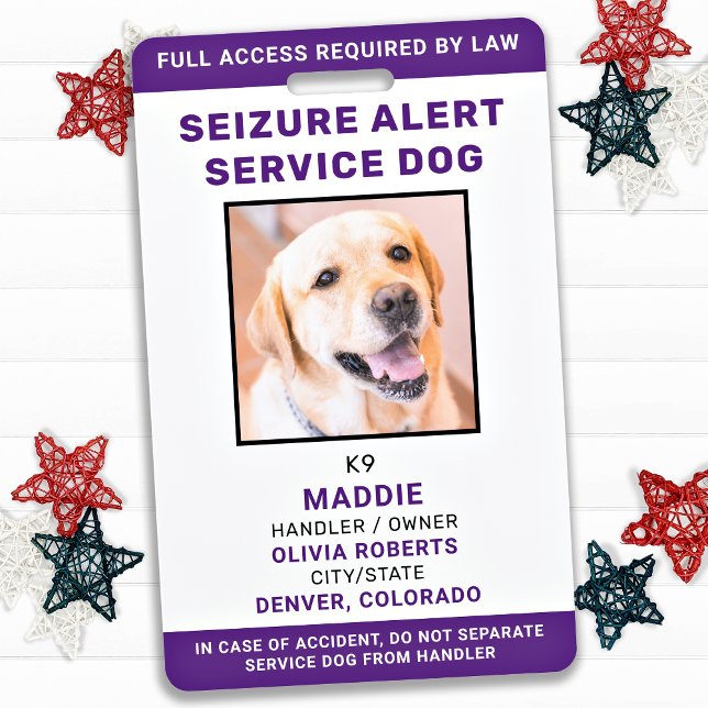 Badge Seizure Alert Personalized Service Dog ID Photo (Créateur téléchargé)