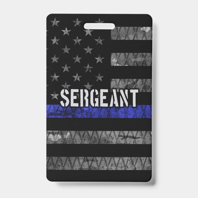 Badge Sergent drapeau en détresse Thin Blue Line (Avant)