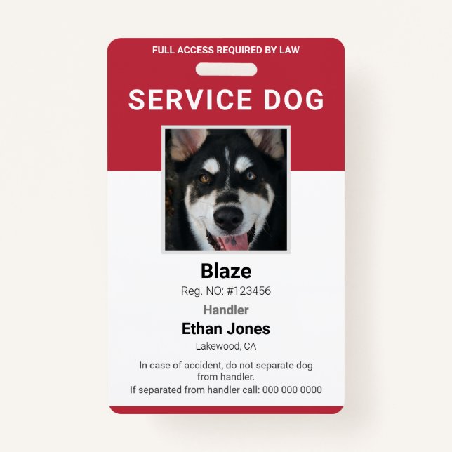Badge Service Chien photo rouge (Devant)