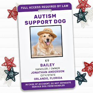 Badge Service personnalisé Chien Autisme Soutien Chien P