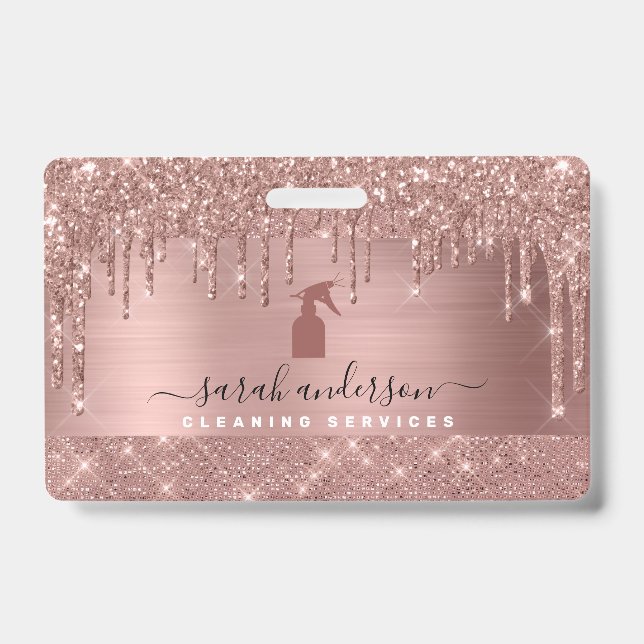 Badge Services de nettoyage chic en or rose (Avant)