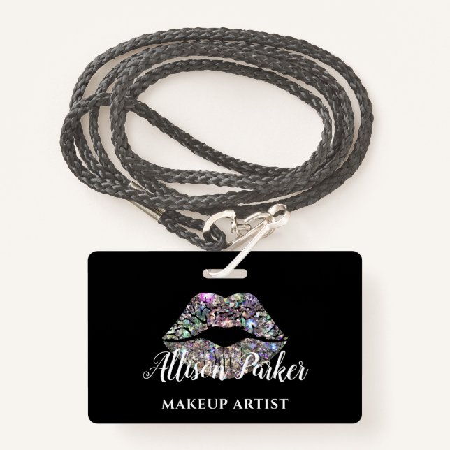 Badge Silver MAKEUP ARTIST Logo Kiss Nom (Devant avec lanière)