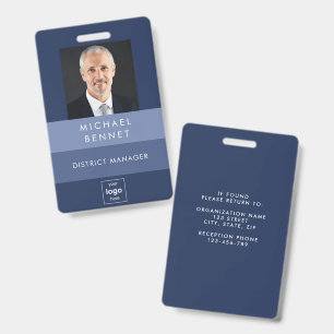 Badge Simple Blue Bandes Société Photo ID